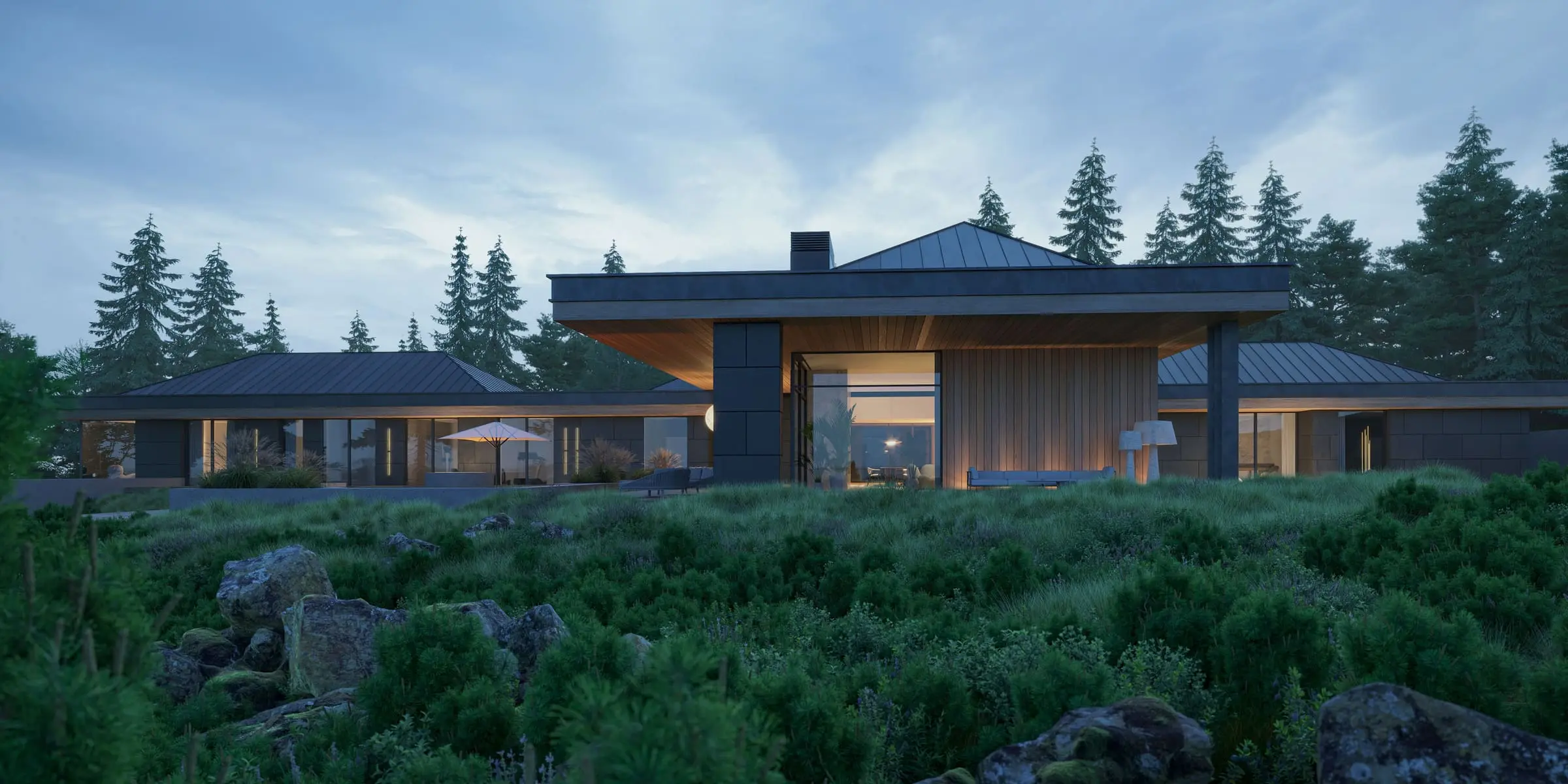 House on the Mountainside — the pool terrace in front of the living zone
