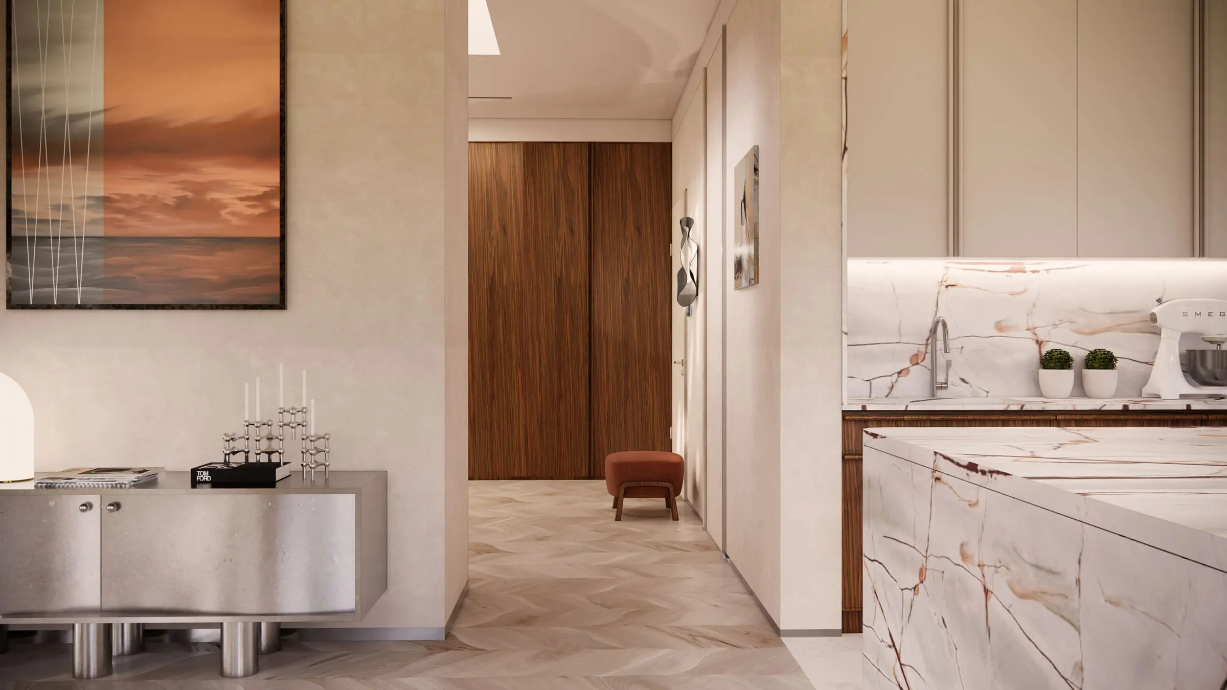 Apartament na osiedlu Ażurowe Okiennice — Warszawa, Mokotów — Projekt wnętrza oraz koordynacja budowy