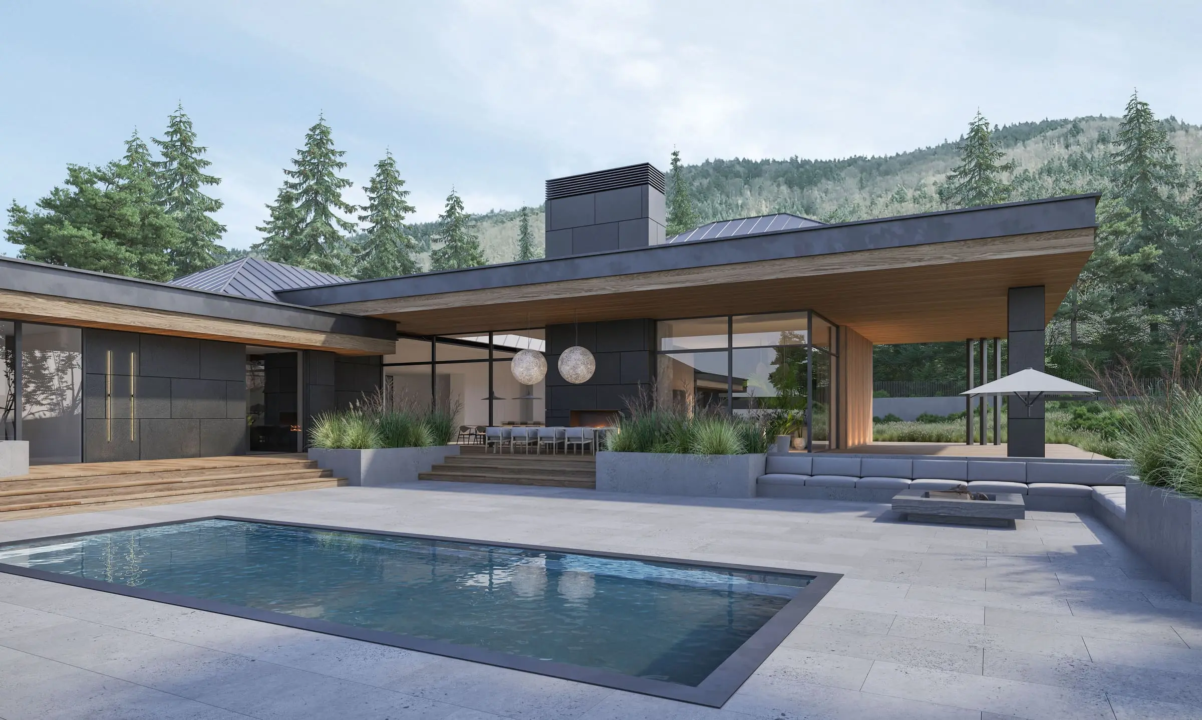 House on the Mountainside — the living zone lit from three sides